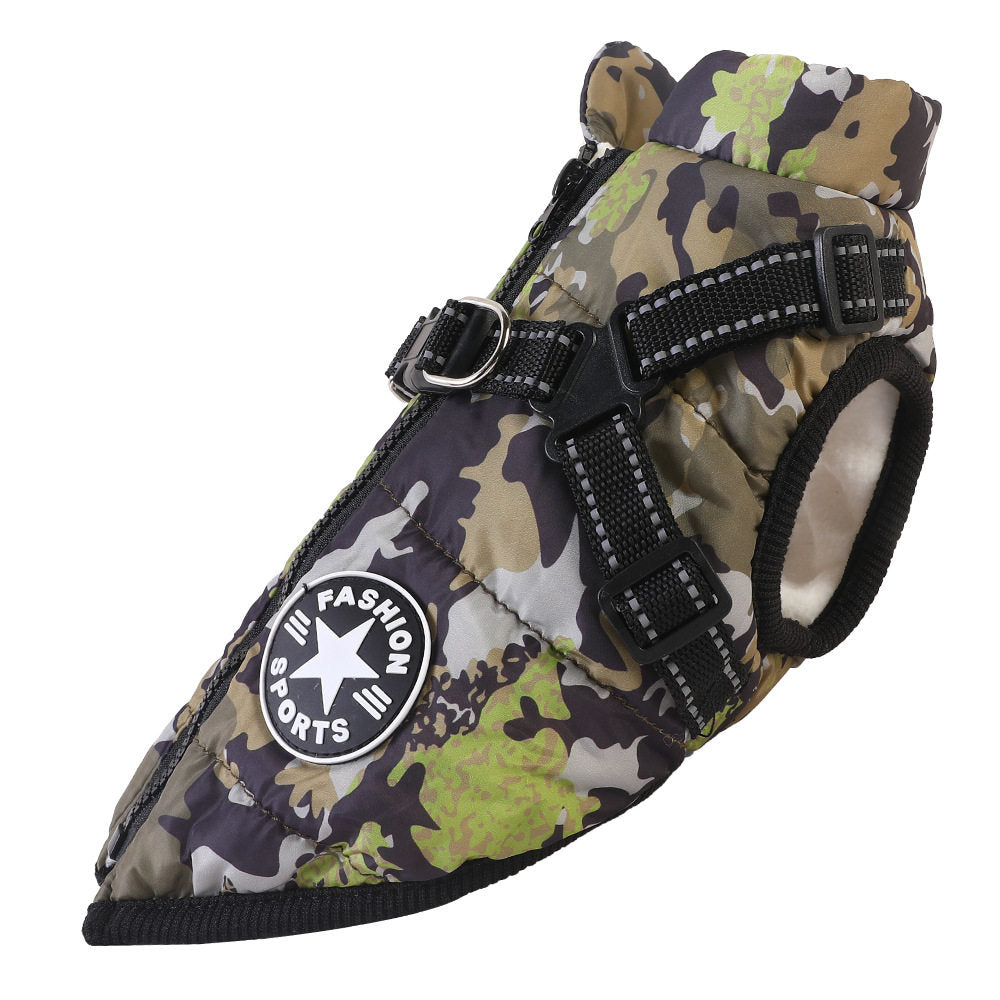 Fleece lined padded dog vest with reflective strips in Rose Red, close-up detail