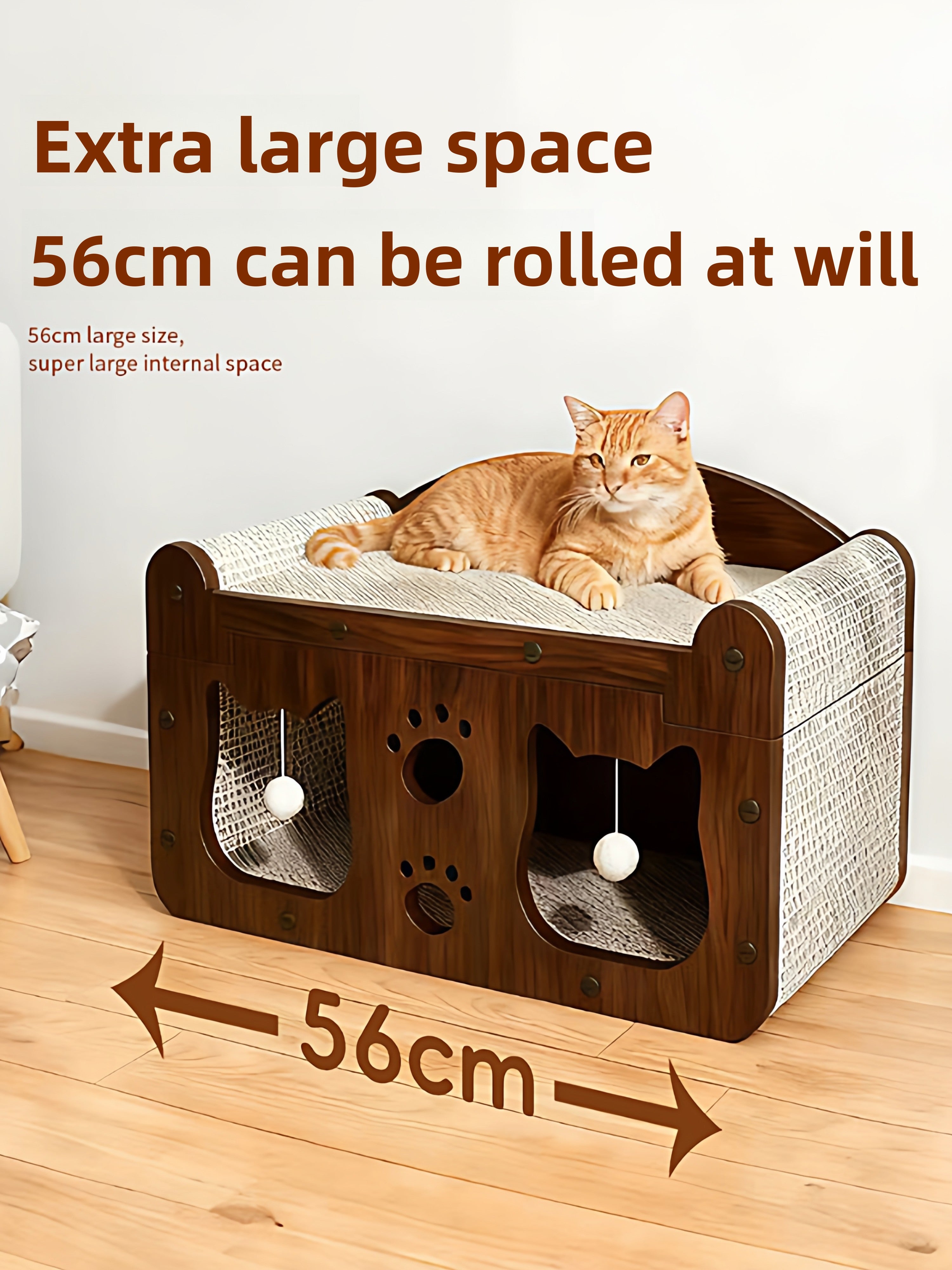 Two tier cardboard cat house with scratching board and play balls, view 4 of 14