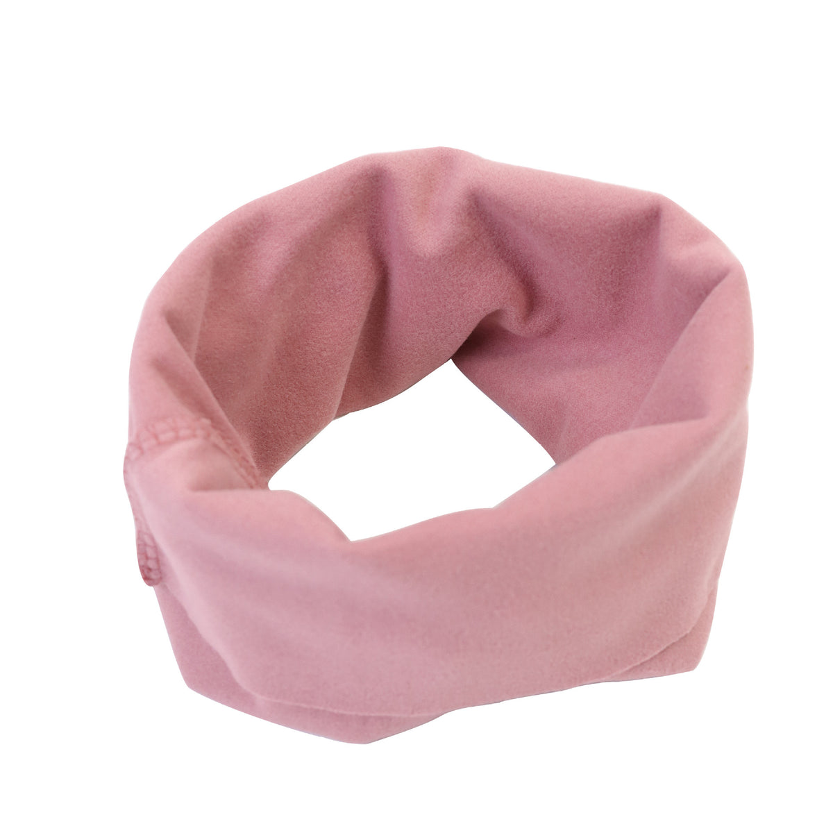 Stretchy dog ear cover snood for fireworks and cold, in use with a pet