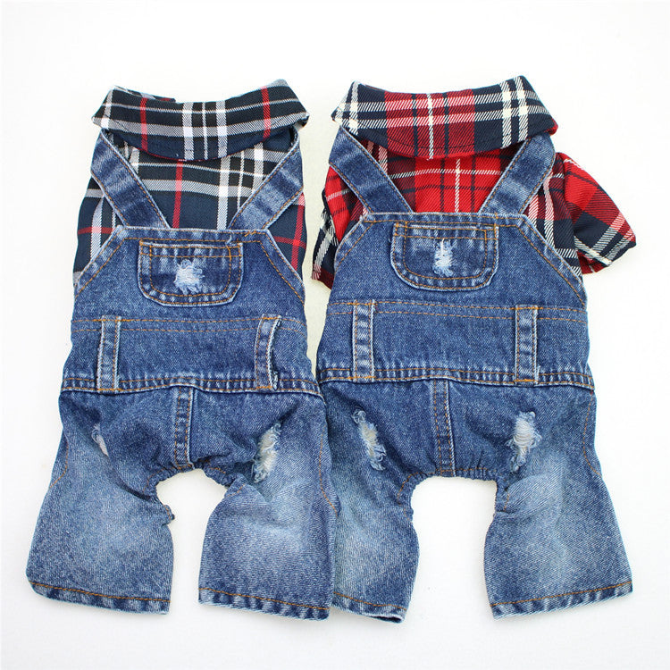 Denim four leg dog jumpsuit with backpack, available in 2 colours, image 3