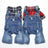Denim four leg dog jumpsuit with backpack, available in 2 colours, image 3