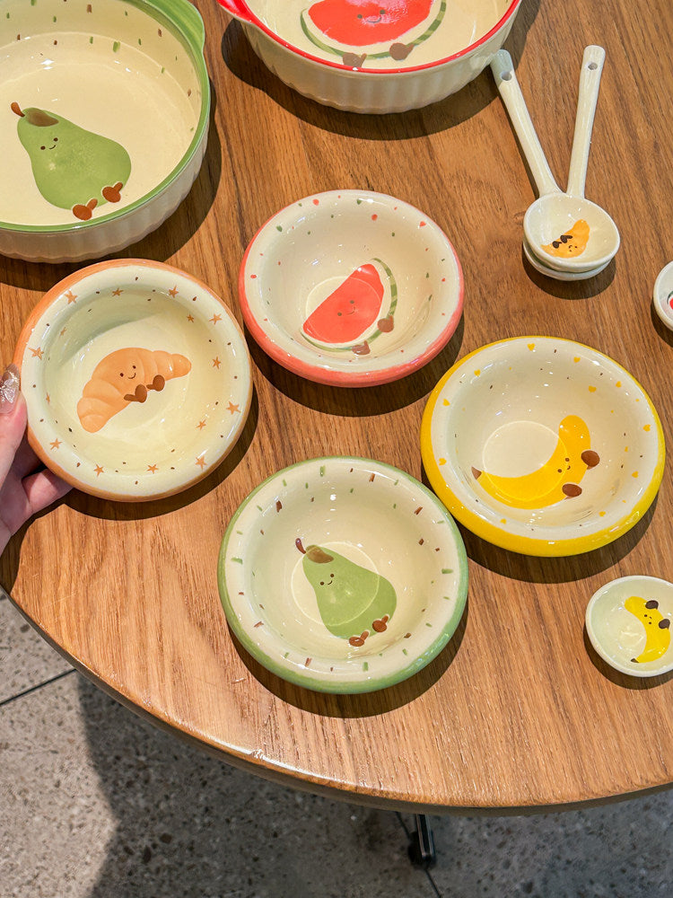 Fruit shaped ceramic pet bowls including banana and watermelon, view 5
