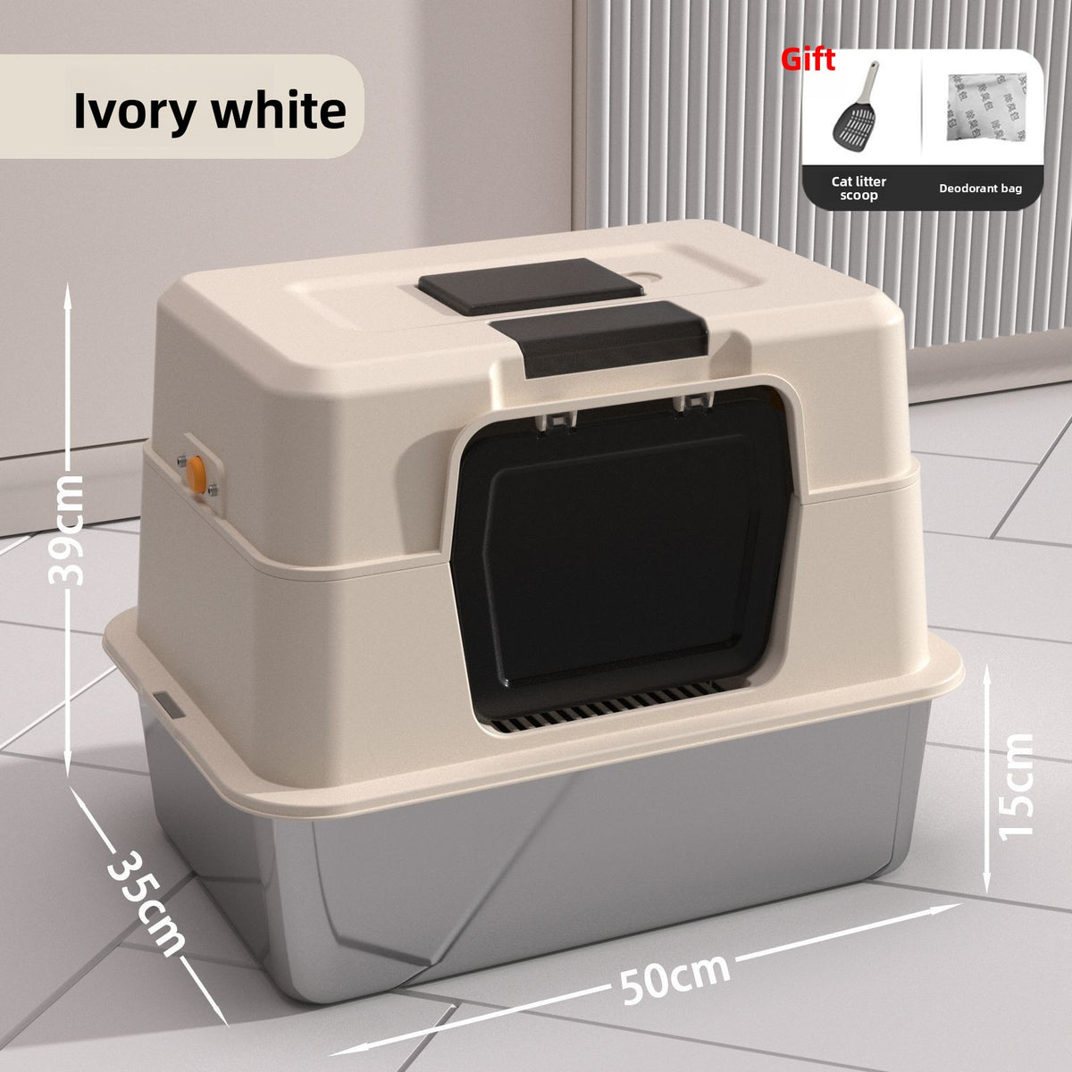 Fully Enclosed Stainless Steel Cat Litter Box, 50cm Wide