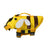 Adjustable dog swim vest with bee print in Little Bee, in use with a pet