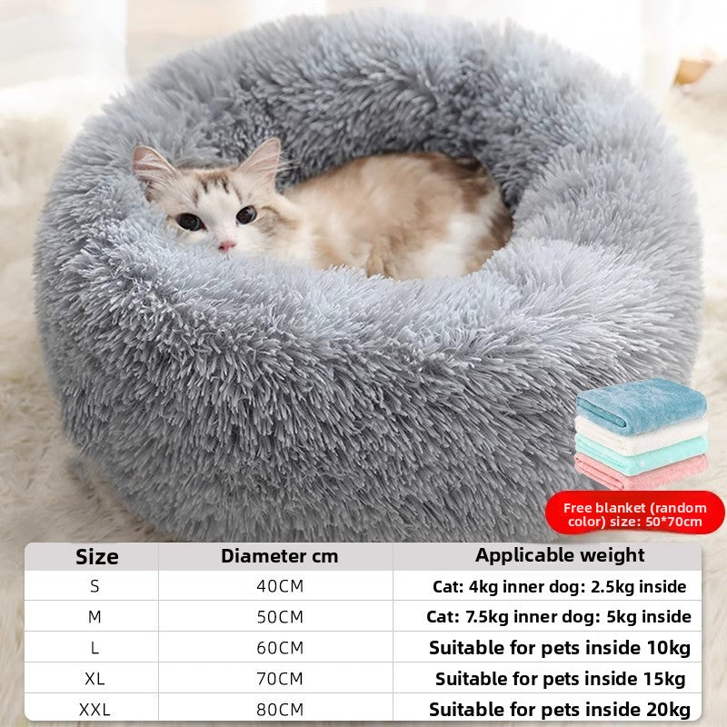 Grey thick velvet donut cat bed with plush padding, photo 22