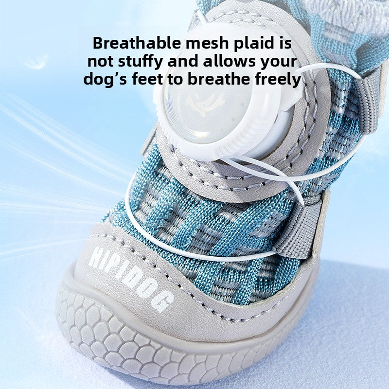Breathable mesh dog shoes with anti-slip sole in Bondi Blue Set of 4, side view