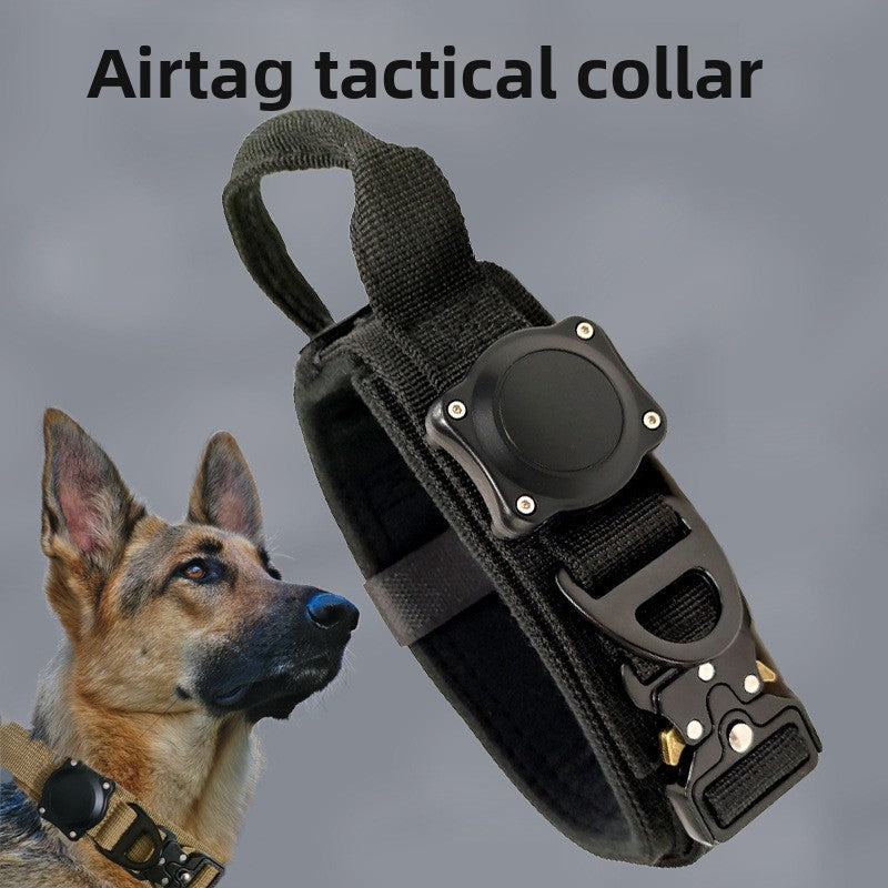 Wide tactical nylon dog collar for large dogs in Black, front view