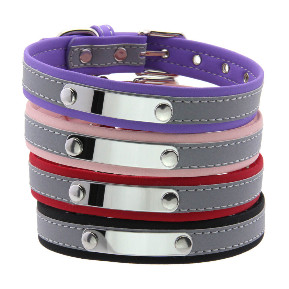 Reflective pet collar with steel name tag in 8 colour options