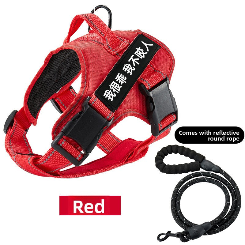 Vest dog harness with braided rope lead set in red, product image 8