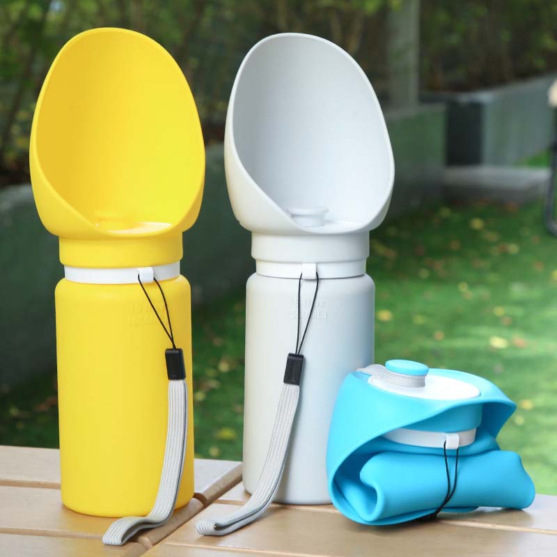 Foldable Silicone Portable Pet Water Bottle with Integrated Bowl, Leak-Proof for Walks