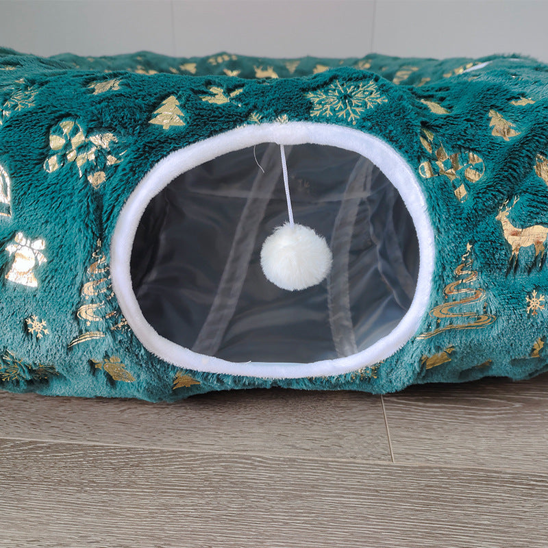 Christmas S-shaped cat tunnel bed with warm enclosed nest, product image 3