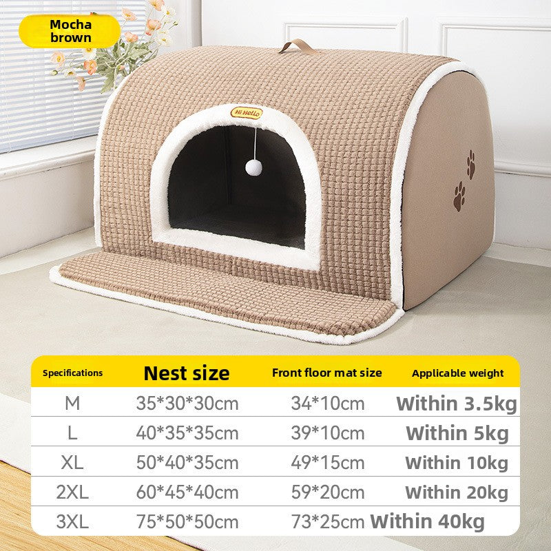 Enclosed pet bed with door curtain and removable pad for cats, photo 29