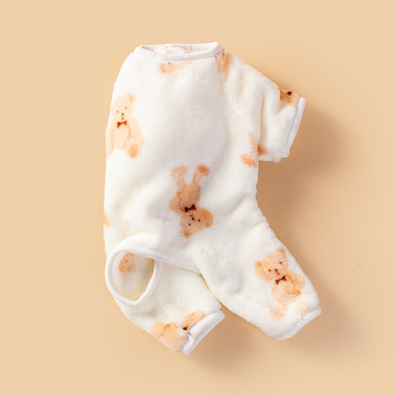Flannel bear hoodie onesie for dogs and cats in White, side view