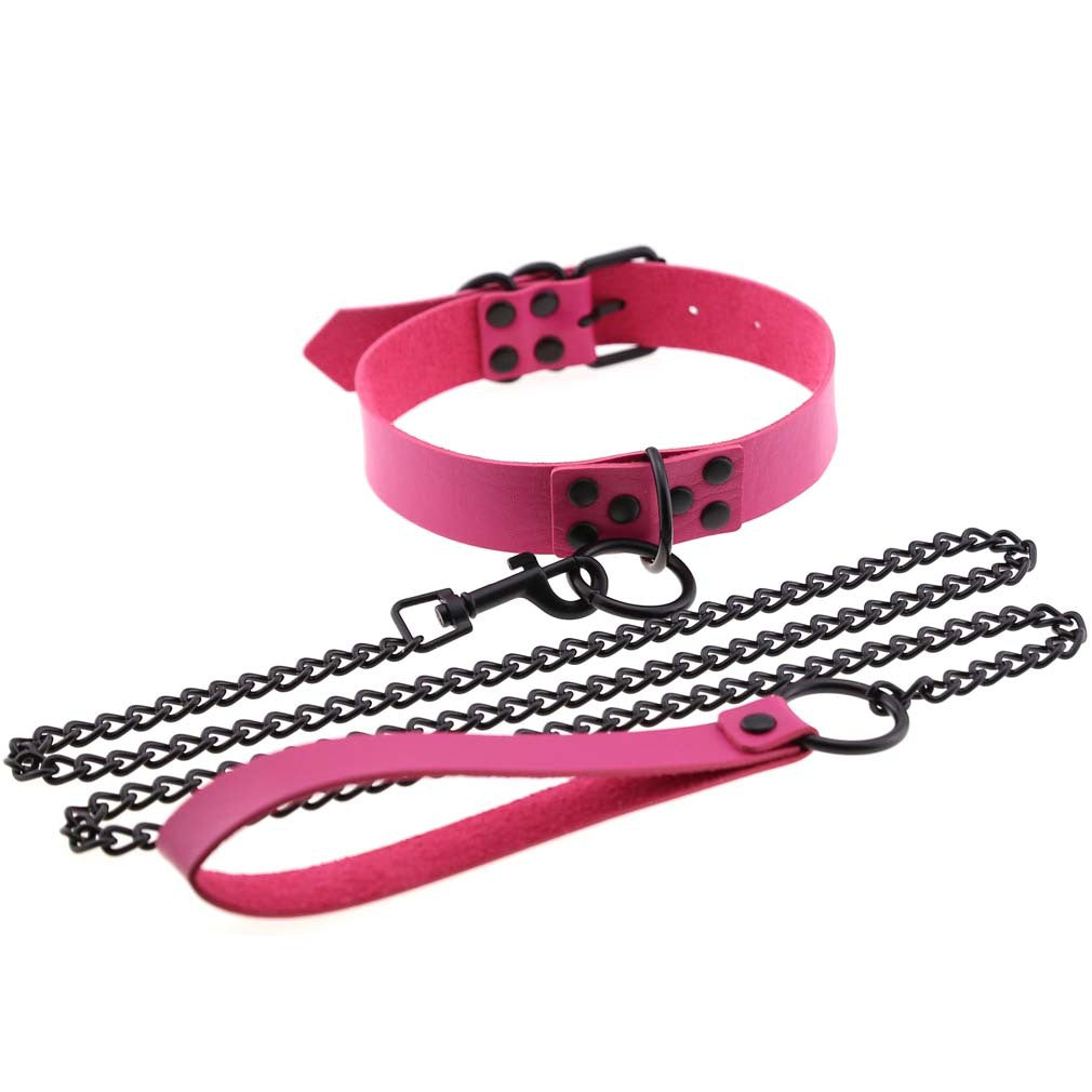PU leather dog collar and lead set with chain detail, product image 21
