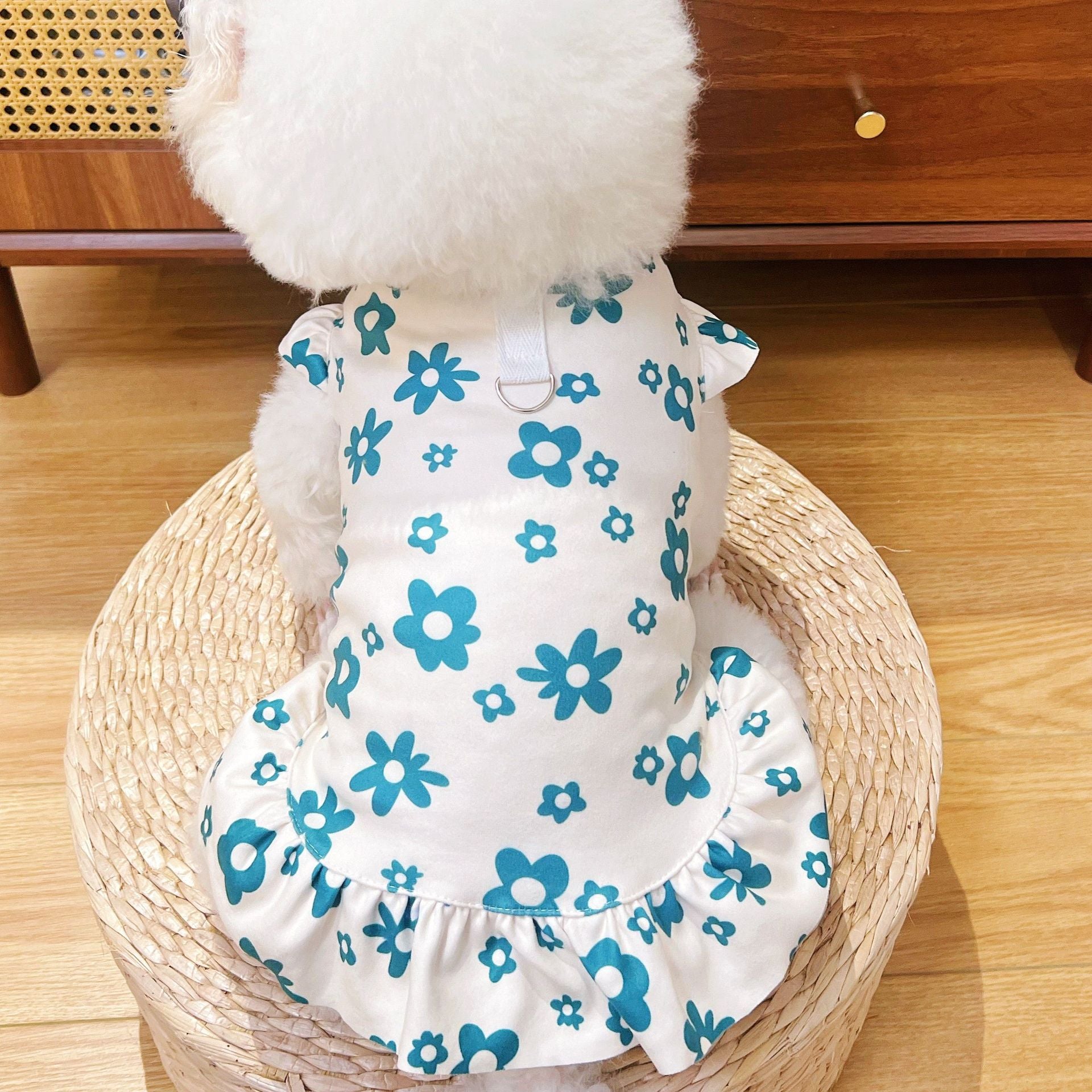 Soft polyester dog vest for autumn and winter in Blue, front view