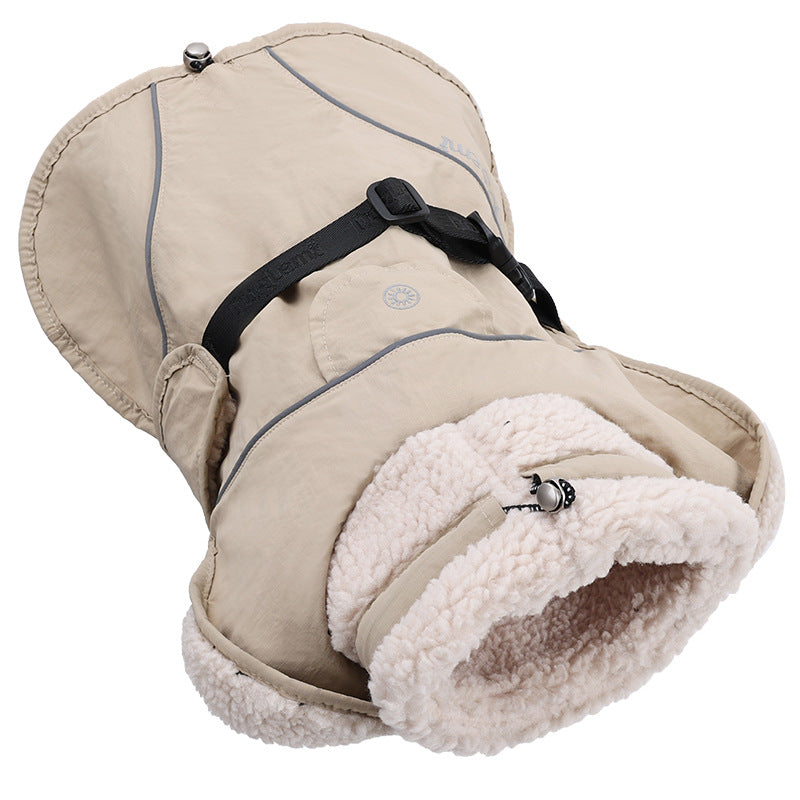 Lightweight warm dog winter coat in Grey, top view