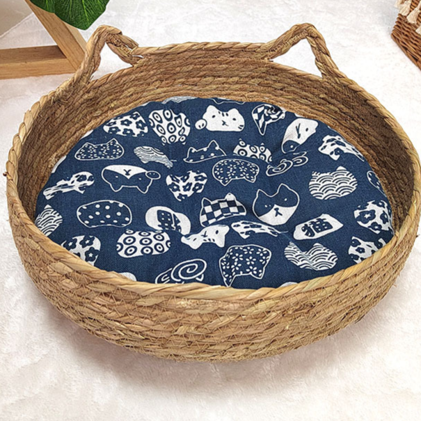 Woven cattail grass cat nest with cute cat ears, product image 27