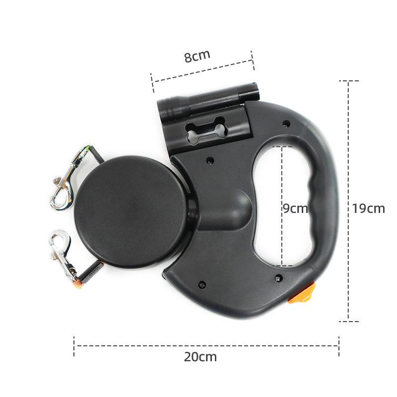 Dual retractable lead for two dogs, close-up detail view