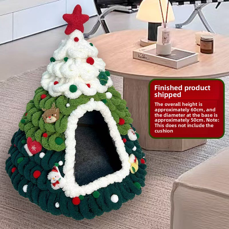 Felt tapered Christmas tree cat nest with hanging toy ball, product image 6