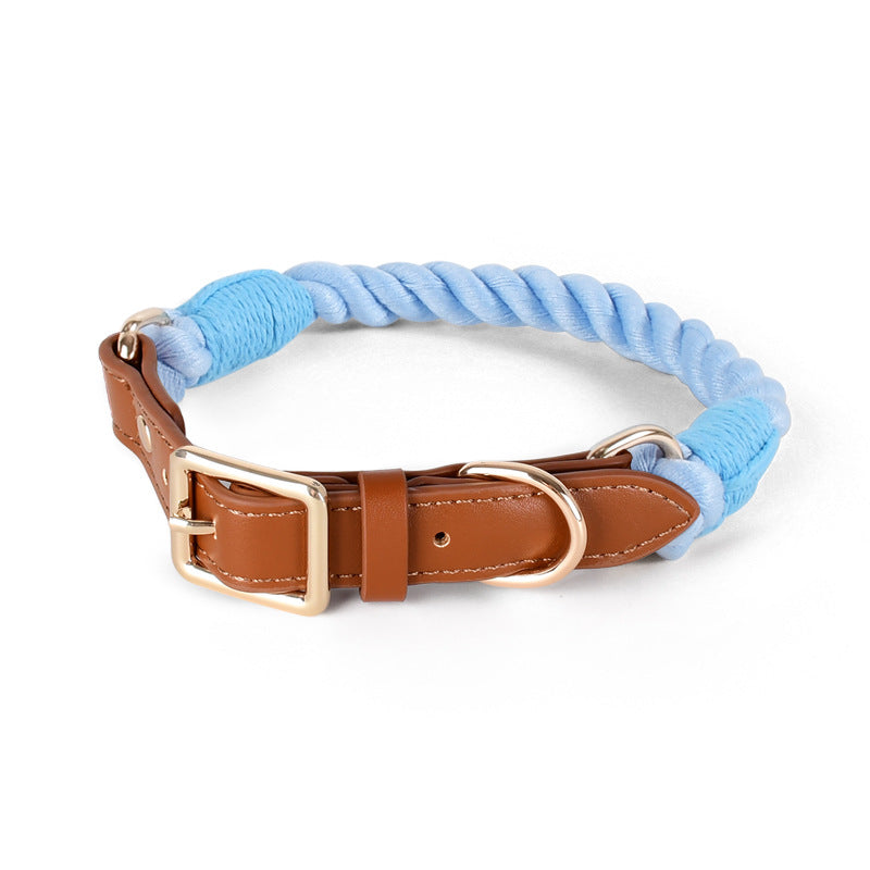 Handmade woven cotton dog collar in navy blue