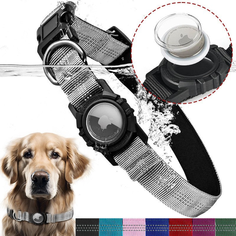 Nylon dog collar with waterproof AirTag holder case, tag not included, product image 1
