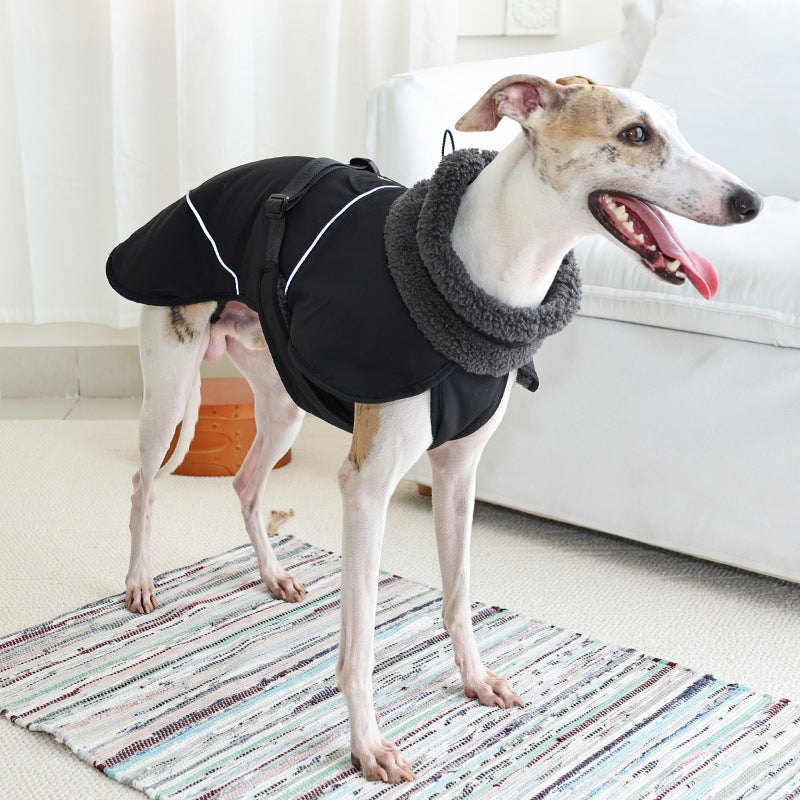 Lightweight warm dog winter coat in Grey, close-up detail
