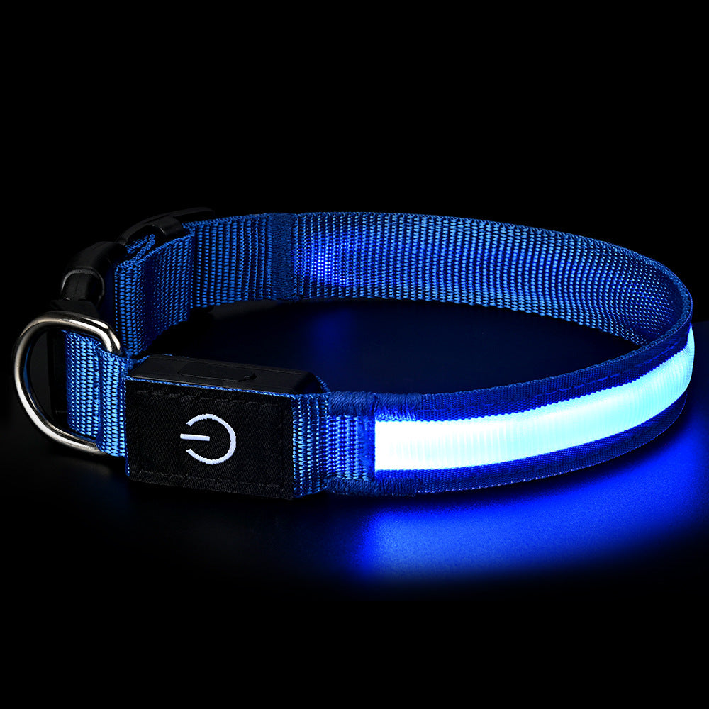 Rechargeable glowing nylon pet collar lit up at night, product image 13