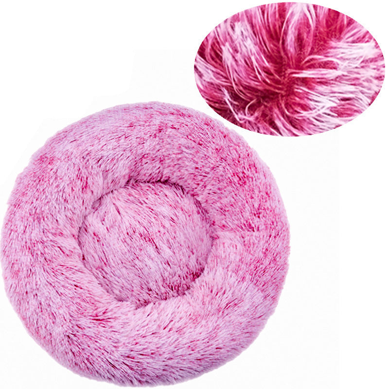 Round long plush nest bed for cats and dogs in Gradient Burgundy