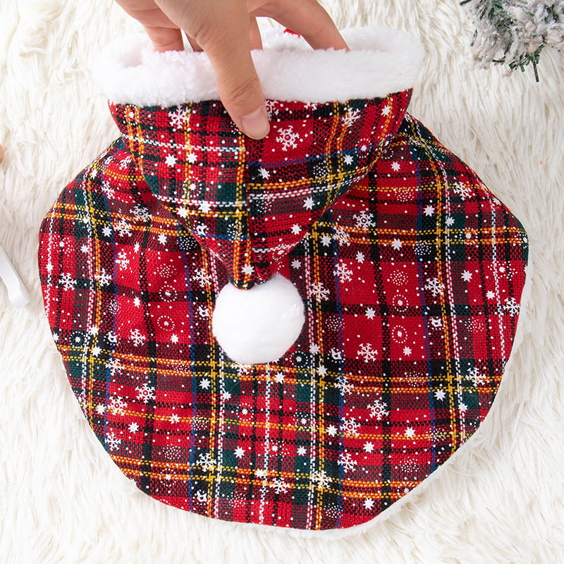 Christmas plaid hooded cape for cats and dogs