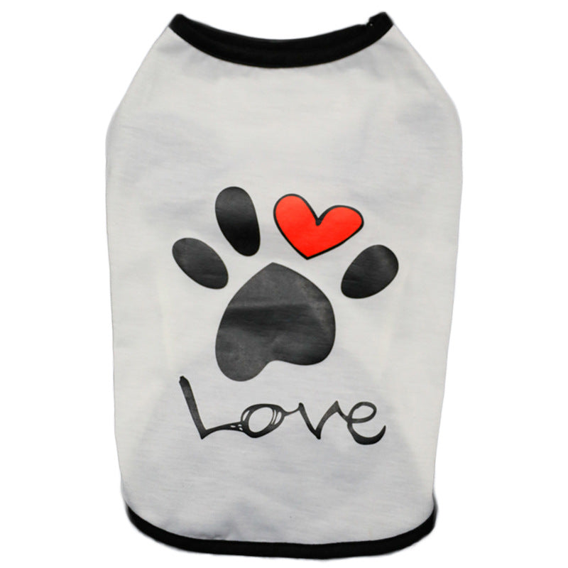 Lightweight cotton dog vest with heart print in White, in a home setting