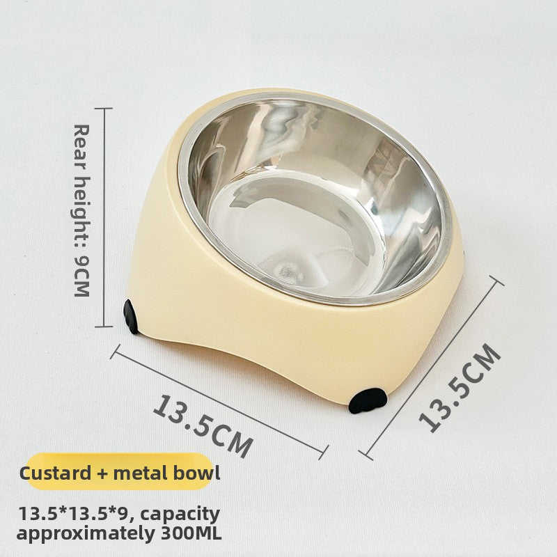 White raised tilted cat bowl with stainless steel dish, view 14