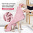 Dog wrapped in a pink striped quick dry bathrobe towel