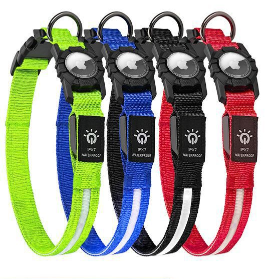 Waterproof light up dog collar with tracker pocket, view 1