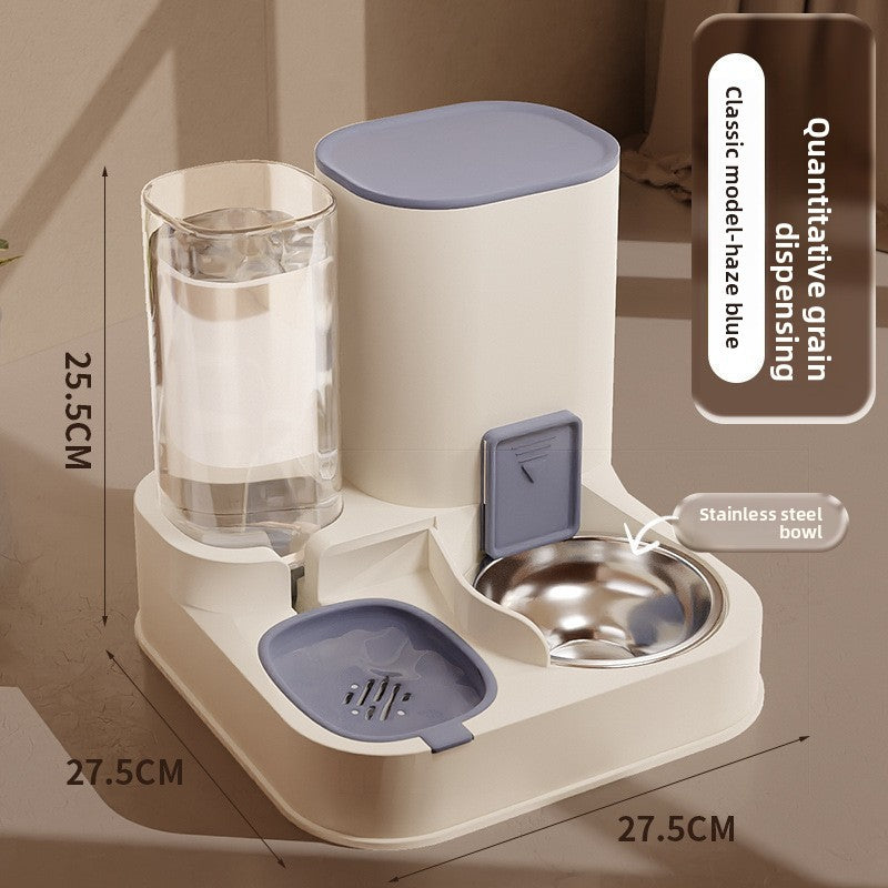 Cat Double Bowl Set with Water Dispenser, Ceramic or Steel