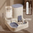 Cat Double Bowl Set with Water Dispenser, Ceramic or Steel
