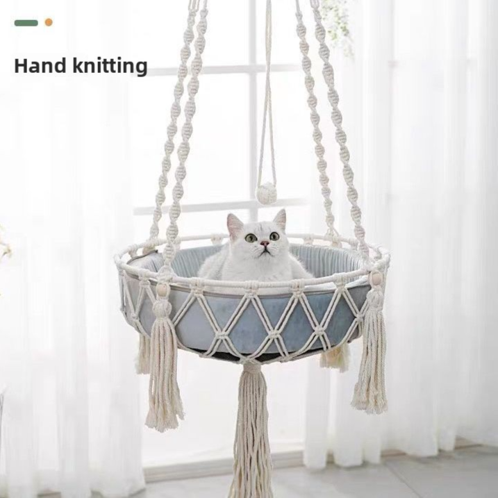 Cotton rope hanging cat basket bed boho style in 30cm Basket Only