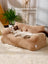 Removable washable round pet bed in moonlight beige flannel, view 1