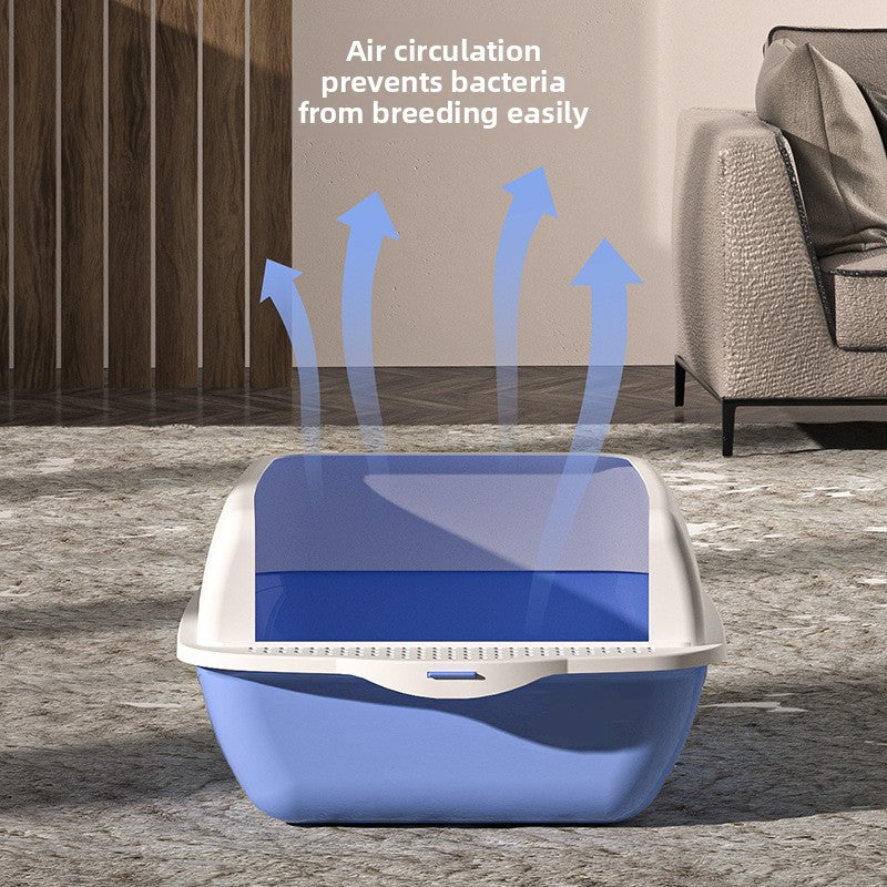 Large Semi-Enclosed Cat Litter Box with Scoop and High Splash Guard